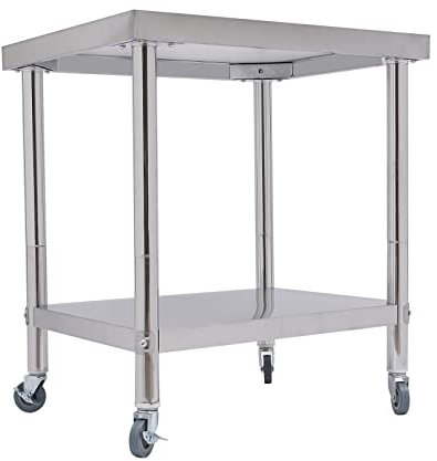 WSIKGHU Banco da lavoro in acciaio inox, portata 300/400 kg, per la preparazione degli alimenti, con piedini, tavolo da lavoro commerciale (con ruote 76 x 60 x 85 cm)