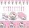 KT Cat Party Tableware Set - Includes Tablecloths, Tissues, Plates, Cups, Banner, Forks for Themed Birthday, Baby Shower Decorations