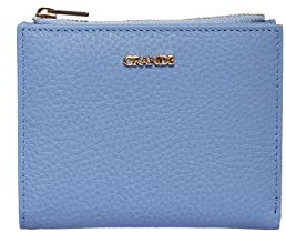 grande 2805 – Kleines, zweifach gefaltetes Portemonnaie aus echtem Leder für Damen, minimalistisches Portemonnaie, Mini-Münzbörse mit Reißverschluss, kleines Kartenetui (Eisblau)