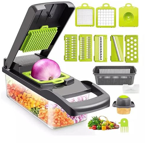 Cortador de Verduras Acero inoxidable, Mandolina de Cocina, Cortador Verduras Manual Multifunción 15 En 1 Con Separador De Huevos, Rallador de Verduras De Cocina para Cebollas Tomates Zanahoria Pepino