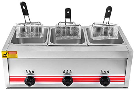 FVTVHEV Friteuse à gaz professionnelle, puissance de feu réglable, friteuse à gaz commerciale en acier inoxydable 20L/30L avec pelle à panier, friteuse à gaz pour frites beignets poisson, nettoyage fa