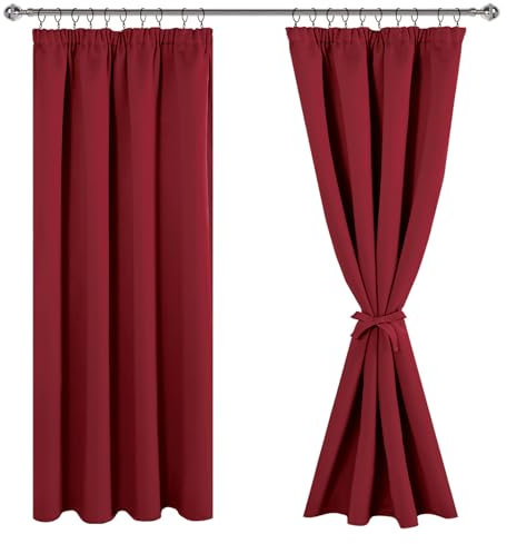 JIUZHEN Vorhang Blickdicht Gardinen mit kräuselband Verdunklungsvorhänge Vorhänge Wohnzimmer Gardinen Schlafzimmer Thermovorhang Rot, H183 x B167 cm,2er Set