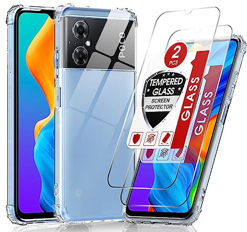 LeYi Coque pour Xiaomi Redmi Note 11R/Poco M4 5G/Poco M5 avec 2 Verre Trempé, Housse de Protection en Rigide Armour TPU Gel Silicone Bumper Full Body Antichoc Case Étui Protection - Transparent