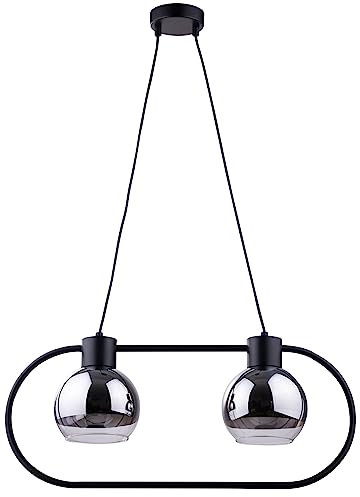 Licht-Erlebnisse Schwarze Pendelleuchte LILSI Metall Glas Silber 2-flammig E27 Hängetiefe bis 0,9m elegante Esstisch Hängelampe