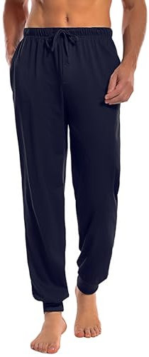 Marvmys Pantaloni Pigiama Uomo Lungo Leggero Pantaloni Casual in Tinta Unita con Coulisse e Tasca Blu Navy M