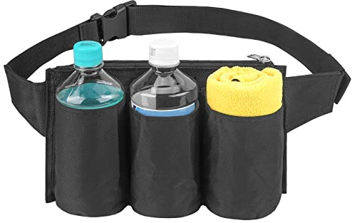 SHIDOW 3 Pockets Black Restaurant Waiter Waist Pouch Bag, Apron Bag with Adjustable Web Belt, Waiter Waist Pouch, Adjustable Waist Strap Belt for Bars, Cafes., Pure Black, Medium
