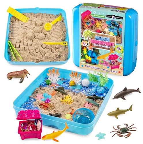 Original Stationery Kit de Bacs Sensoriels Découverte de la Plage, Sable Magique Enfant Sand Magic avec des Objets Sensorielles - Jeux de Sable pour Enfant Beach Discovery Sensory Bin Kit
