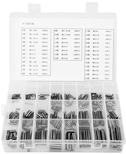 Perno di Tensione a Molla Spine, 280 pezzi Spine a Molla M1,5 M2 M2,5 M3 M4 M5 M6 M8, Spine Elastiche in Acciaio Inossidabile, con Scatola, Assortimento Spine Elastiche per Industria Meccanica