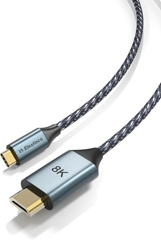 Elexlinco USB C HDMI Cable, 2M Lang USB Type C, Unterstützung 8K@60Hz /4K@120Hz, Unterstützen HDR Bildschirm, Type-C Thunderbolt 3 to HDMI Adapter Compatible with MacBook Pro/Air, iPad, Dell
