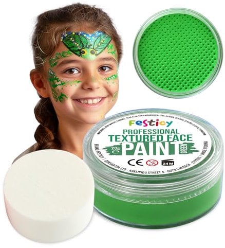 Festicy pintura cara niños, 20g, con esponja | Pintura facial ideal para maquillaje carnaval 2024 | Para al menos 30 caras | Maquillaje infantil respetuoso con la piel | Certificado EN 71-3 & Reach