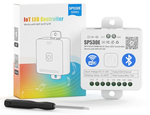 SEZO SP530E 12-in-1 WiFi LED Controller DC5V-24V Bluetooth LED Controller Kompatibel mit Google Home Smart Voice Steuerung für 5CH PWM RGB CCT RGBW SPI Streifen WS2812B 2.4G RF Remote