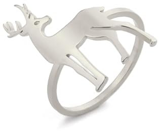 kkjoy Hirsch und Reh Ring Edelstahl Wald Rentier Ring Versprechen Ring Wildnis Jagd Ring Schmuck Geschenk für Frauen Männer
