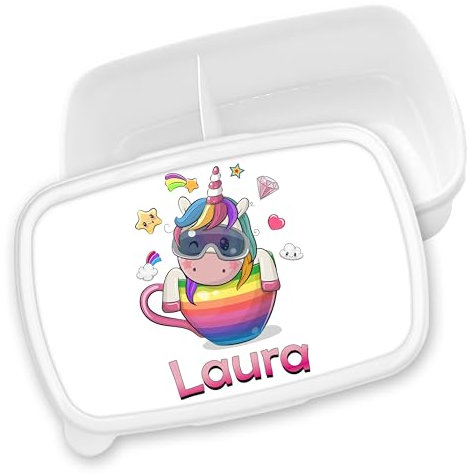 timalo® Brotdose Kinder personalisiert mit Namen | Bento Lunchbox Unterteilung mit Fächern | Jungen Mädchen Kindergarten Schule Geschenk | 4 - Einhorn2