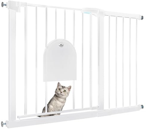 Froadp Türschutzgitter Baby Treppengitter 105-115cm Kindergitter ohne Bohren Türgitter mit Tür für Hunde und Katzen Beidseitig Schwenkbar Absperrgitter Automatisch Haustier Gittertür, Weiß