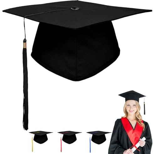 YOUYIKE Bachelor Abschluss Hut, Absolventenhut mit Schwarze Quaste, Verstellbar(48-58 cm) Graduation Hat, Doktorhut für Abschlussfeiern vom Studium, Universität, Hochschule, Bachelor Geschenk
