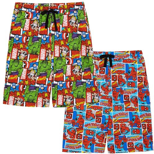 Two Pack Men's Lounge Shorts - Spider-Man, the Hulk, Captain America, Iron Man & Thor - 100% Cotton - SMALL 28