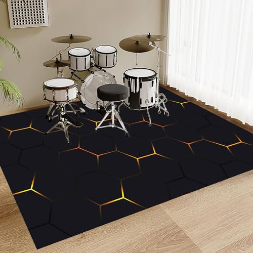 ZHXQ Alfombra para Batería, 140 x 120 cm, Negro, Alfombra Acústica, Antideslizante, Antivibración, Insonorizada, Geométrico, Accesorio para Instrumentos Musicales