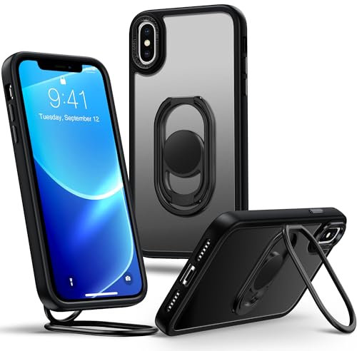 Shields Up for iPhone X Case, for iPhone XS Case with Stand, Matte Back Phone Case with Double Ring Holder【Adjustable & Foldable】Shockproof Translucent Protective Cover for iPhone X/XS - Frosted Black