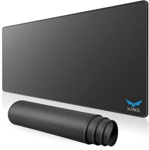 ULTRICS Gaming Mouse Pad, Extra Large Mouse Mat, 90x40cm Extended Desk Mousepad, Anti-Slip Rubber Base and Stitched Edges Water-Resistant Smooth Surface Mousepad for Keyboard Office and Home – Black