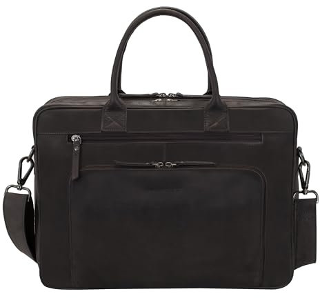 Marc Peter® Hamilton Businesstasche Herren Leder 15,6 Zoll | Leder Laptoptasche | Groß Aktentasche Umhängetasche aus Vintage Buffleder Kaffee