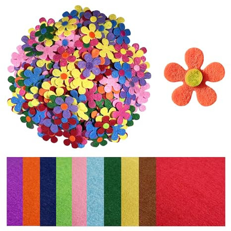 100 fiori colorati in feltro, 10 fogli di feltro, adesivi in feltro fatti a mano, decorazione floreale in tessuto, applicazione in feltro