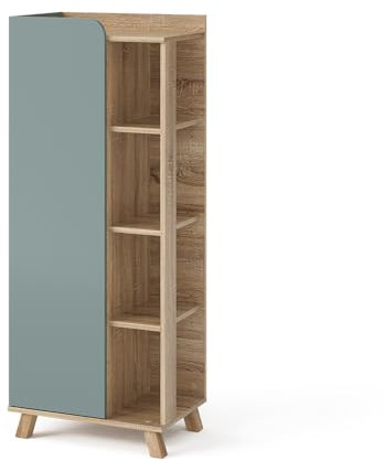 Vicco Midischrank Karen, Sonoma/Blau-Grau, 50 x 128 cm mit Tür und offenen Fächern