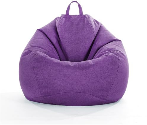Treer Fodera per Pouf a Sacco Contenitore Tinta Unita Copertura per Poltrona Sacco Senza Imbottitura, Lino Pouf a Forma di Pera Bean Bag Cover con Cerniera (100x120 cm,Viola)