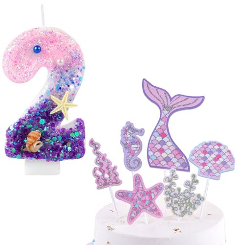 Scentoria Kerze 2 Geburtstag Mädchen, Meerjungfrau Tortendekoration, Kerze 2 Geburtstag Mädchen, Rosa Kuchenzahl kerze, Tortendeko Geburtstag 2, Geburtstagskerzen 2(Nummer 2)