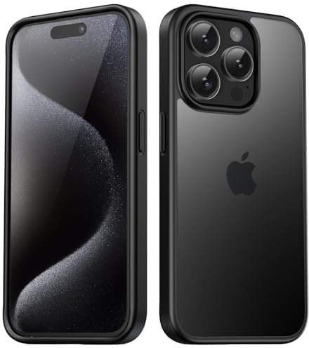 TIIXXA Matte Case for iPhone 15 Pro Max Case 6.7-Inch, Shockproof Drop Protection, Frosted Translucent Back Phone Cover, Anti-Fingerprint (Black)