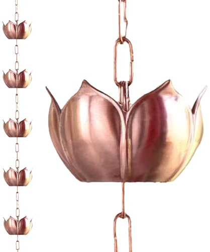 DFTDFYXYRegenführungskette Kupfer-Fallrohr Für Dachrinnen Regenfänger Regenwasserumleiter Ersatz Für Downpout,Traufen, Dachrinne Regenketten Dachrinnen Mit Adapter,Verstellbare Länge,2m(6.5ft)