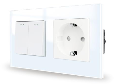 JIMEIDA Interruttore della luce con presa di corrente, bianco, da incasso, 2 scomparti, 1 via, in vetro, interruttore da parete, interruttore a levetta in cristallo, 157 x 86 mm, 10 amp, 250 V