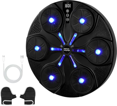 HOTUT Musikboxningsmaskin för vuxna, väggmonterad LED-musikboxningsmaskin med boxningshandskar, boxningsmusikträning, trådlös Bluetooth-boxningstränare för träning och stressreducering