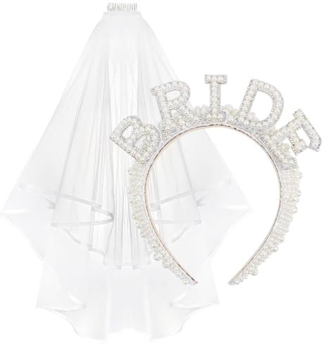 Bride to Be Haarreif und Schleier, Junggesellenabschied Frauen, JGA Accessoires Frauen, Bride Haarreif, Perlen Haarreifs für Brautdusche Verlobung Bachelorette Party