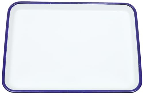 Beavorty Enamelware Enamel Baking Pan Retro Solid White Rectangular Baking Roasting Pan Tray 26x18cm Easy Clean Non-Stick Serving Dish