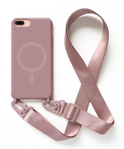 Leather Armor Coque avec Cordon pour iPhone 6/7/8 Plus(5.5).Compatibilité Chargeur sans Fil.Silicone avec Cordon Case,Couleur Solide-Rose
