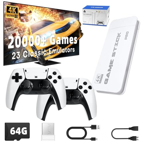 Retro game stick, videogiochi classici, oltre 20000 giochi e 23 emulatori, doppio controller wireless 2.4G aggiornato, plug & play TV retro gaming