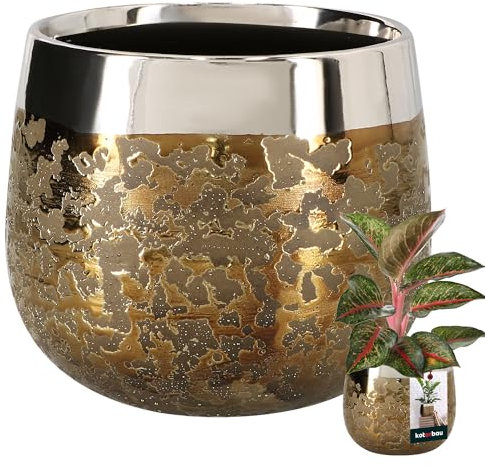 KOTARBAU® Maceta de cerámica redonda con efecto espejo, 12,5 cm, altura 13 cm, 1 unidad, grande, glamour, para interior