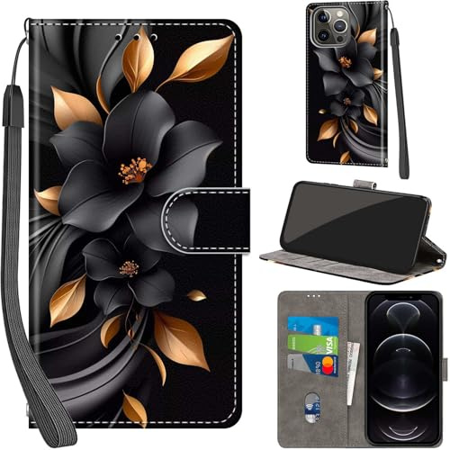 Haninsuze Phone Case for iPhone 13 Pro 6.1-inch, Leaves flowers | 3 Card Slots, Magnetic Closure, Kickstand, Shockproof, PU Leather, Wallet Book Flip, Lanyard Strap