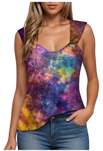 Gilet da donna UK in raso di seta canotte sexy da donna estate in raso di seta canotte con scollo a V pizzo estate senza maniche casual, Viola chiaro-A, XXL
