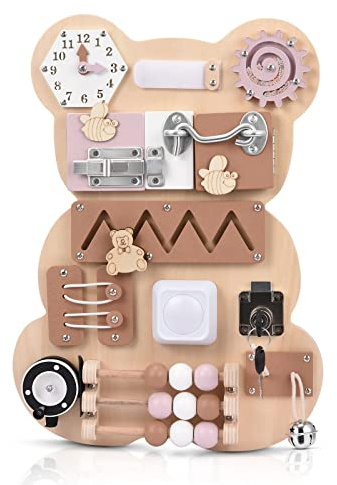 Yapasopu Montessori Busy Board Juguetes Tablero de Actividades Educativo Preescolar Herramientas de educación temprana Habilidades básicas Tablero Montessori Paneles sensoriales (Rosa)