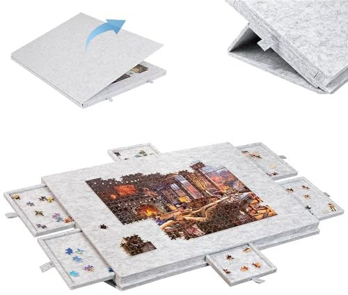 Jinfanshurich Kippbarer Puzzletisch mit 2-in-1 Ständer & Abdeckung, Tragbares Puzzlebrett mit 6 Schubladen, Faltbare Puzzle-Aufbewahrung für Erwachsene & Kinder, Geeignet für bis zu 1000 Teile (Grau)
