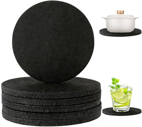 Yooyan 6 Pieces Large Felt Substitute for Pots, Glasses, Vases and Bowls - Table Protector Table Substitute Protective Mat made of Robust Felt (Round Ø 20cm/ Anthracite)
