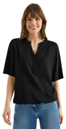 Cecil Bluse mit Split Neck und Elastiksaum Black S