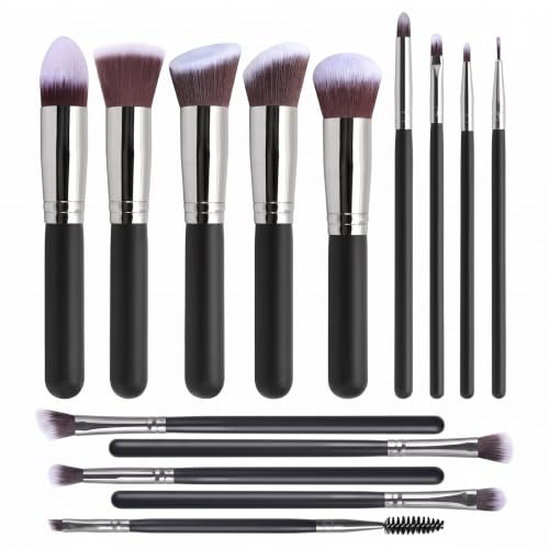 WUMZIRA Set Pennelli Trucco 14 Pezzi, Pennelli Make Up Professionali per Fondotinta, Ombretto e Cipria, Kit Pennelli Trucco Morbidi con Manico Nero e Argento, Regalo Donna e Ragazza