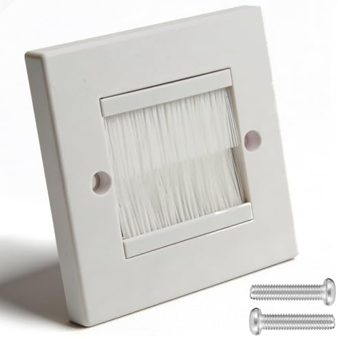 Cable Wall Cover, Single Gang Brush Plate for Wires, Covering Outlets Tidying Cords for Cables, Cable Entry Cover for AV Setups, Soundbars & Monitors (White)