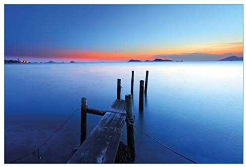 Wallario Küchenrückwand selbstklebend 90 x 60 cm, Motiv: Steg im Wasser - Abendstimmung am Meer | Spritzschutz abwischbar & pflegeleicht