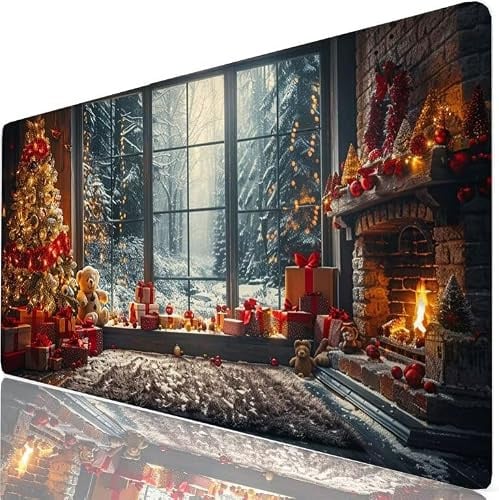 Christmas Tree XXL Mouse Mat 70x40cm Gaming Mouse Pad Red Large Desk Mat, Gaming Desk Accessories with Non-Slip Base & Stitched Edges, Improved Precision Speed Mousepad for PC, Laptop, Office H0-952