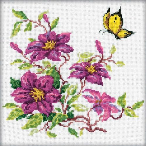 RTO M145 Klematis korsstygn, bomull, flerfärgad, 20 x 20 cm