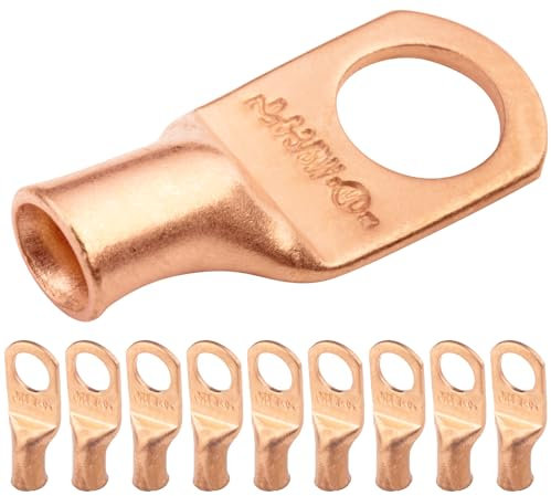 SELTERM 6 AWG (16 mm²) - 3/8 (M10) ⌀ Hole UL Heavy Duty Wire Lugs, Battery Cable Ends, Bare Copper Eyelets, Tubular Ring Terminal Connectors [B25] - 10 Pack