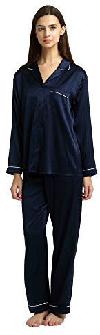 Jasmine Silk Ladies' Pure Silk Pyjamas Set Navy for Women